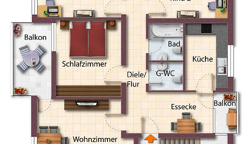 Spacious 4-room apartment with two balconies, located in the popular Harpen district of Bochum.