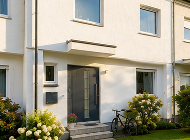 Energy-efficiently renovated, modern terraced house (KfW 55 standard) with a garden, terrace, and garage.