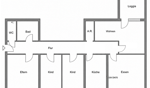 Accessible 5-room apartment with a balcony, located directly next to a field.