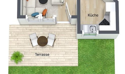 Frisch sanierte 2-Zimmer-Erdgeschosswohnung  mit Terrasse, Gartenanteil & Stellplatz