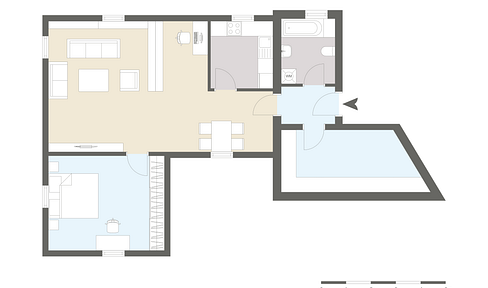 3-room apartment with a new shower bathroom, a new fitted kitchen, a share of the garden, and a charging station for electric vehicles.
