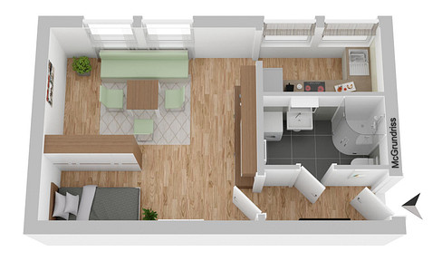 helles zentrumsnahes 1 Zi-Appartment mit neuwertiger Einbauküche