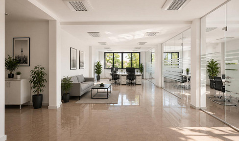 Modern office spaces in a prestigious commercial building.