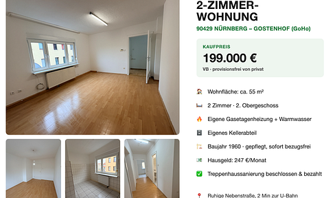 2-Zimmer-ETW in Nürnberg-GoHo — provisionsfrei, 2 Min zur U-Bahn