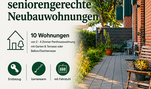 First occupancy: Newly built, senior-friendly apartment with 2 rooms and a 45m² living area, including a balcony, located in Gadeland, Neumünster.