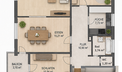 Modernized 3.5-4 room apartment with high-quality finishes, a balcony, and parking space, located in a quiet area.