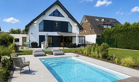 Newly built villa with a pool and luxurious features.