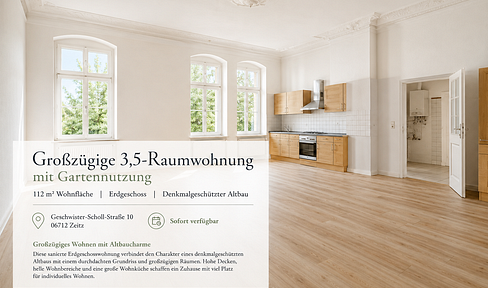 3,5 Raumwohnung 112 qm, saniert mit Gartennutzung im Erdgeschoss