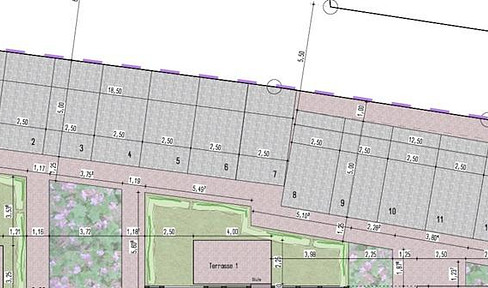 Parking spaces in the city center with applied-for electric vehicle charging facilities.
