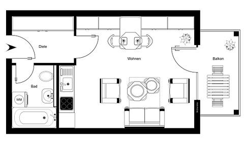 Möblierte 1-Zimmer Wohnung mit Balkon und Stellplatz
