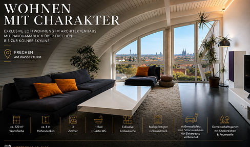 Exklusive Architekten-Dachgeschosswohnung mit Loftcharakter und Fernblick bis zur Kölner Skyline