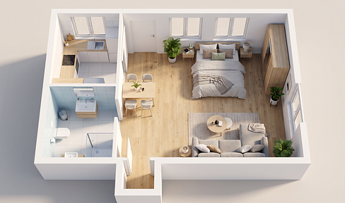 Bright, one-room apartment with a kitchen featuring natural light, available from September 2026 in Goldenstedt.