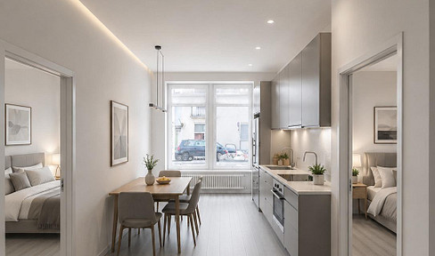 Newly renovated 3-room apartment on the ground floor.
