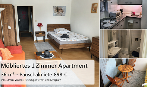 Möbliertes 1 Zimmer Wohnung mit Balkon, Stellplatz und Pauschalmiete