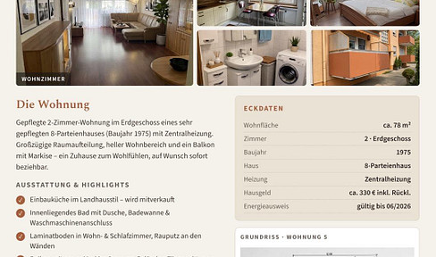 Apartment for sale: 2-room, kitchen, bathroom layout, ground floor, 78 square meters.