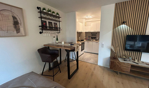 Newly furnished, freshly renovated, bright one-bedroom apartment on a high floor with a balcony and a new kitchen.