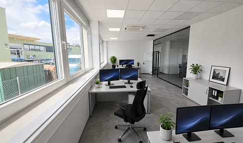 "Air-conditioned, ready-to-use office space for up to 6 people in Neu-Ulm – including a kitchenette, internet access, and KNX system."