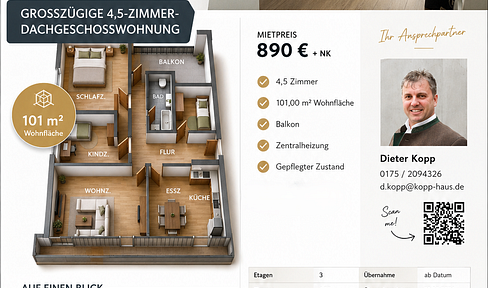 Großzügige 4,5 -Zimmer-Dachgeschosswohnung