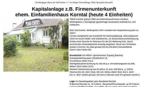 Firmenunterkunft,Kapitalanlage,4 Einheiten,ehem.1FH,234 m²nur 499.000€