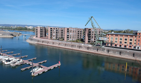 Wohnen am Rhein im Zollhafen – 2-Zimmer-Wohnung in den Schiffshäusern mit Rheinblick und Garten