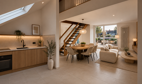 Centrally located 4-room maisonette apartment with a 70m² rooftop terrace and a parking space in an underground garage.