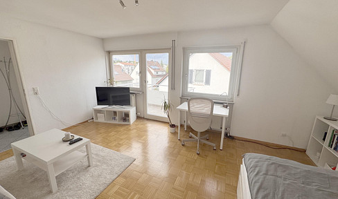 Bright 2-room apartment with a large balcony and a modern kitchen.