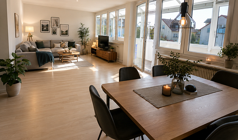 Exceptional, generously sized apartment with 3-4 rooms, featuring a wellness bathroom, two sunrooms, and a fitted kitchen.