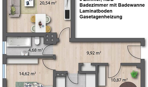 Attraktive 3-Zimmer-Wohnung mit Loggia im 1. Obergeschoss