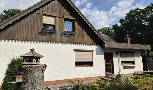 Sunny plot (south-facing) with a semi-detached house, swimming pool, pond, garage, and parking space.