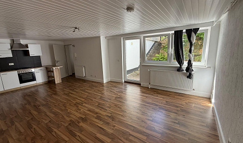 Bright basement apartment with a fitted kitchen and a small terrace.