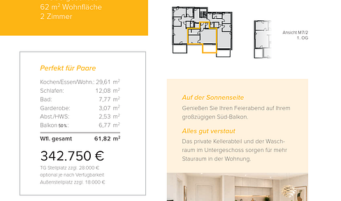 New construction apartment, type 2.5 - M7/2 - 1st floor - 62 square meters.