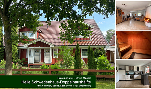 No commission: Semi-detached house in a Swedish-style design, featuring a sauna, large garden, and views of the countryside.