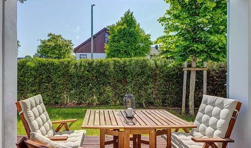 High-quality, furnished garden apartment.