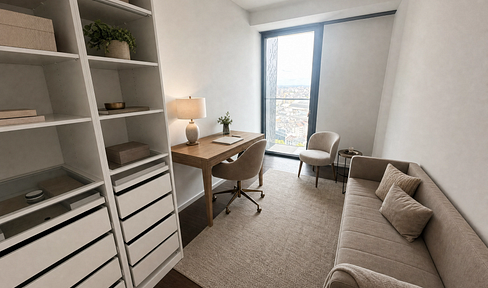 Skyline Living voll möblierte 4-Zimmer-Residenz mit Balkon, Concierge & Stellplatz