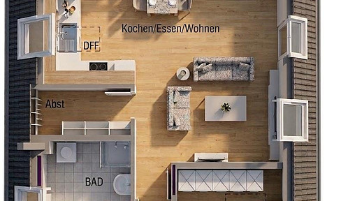 Klimatisierte 2 Zimmer Wohnung mit Weitblick 1362€ warm inkl. Carport, Küche, Klima, ..