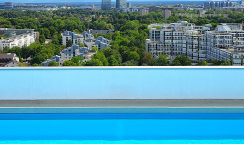 Bogenhausen: 15th floor, 3-room apartment with mountain views and a rooftop pool – for sale by owner!
