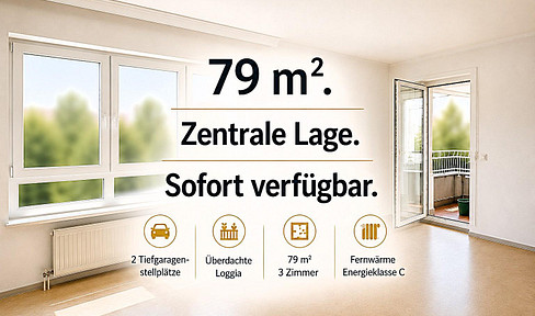 Spacious 3-room apartment with a balcony and two parking spaces in an underground garage.