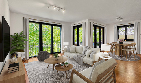 Bogenhausen-Oberföhring: Moderne, renovierte 3-Zi.-Wohnung nahe Isarhochufer (89 m², Süd-Balkon, TG)