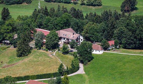 Dream property for horse lovers in the Allgäu region, featuring an indoor riding arena and stunning views of the Alps.