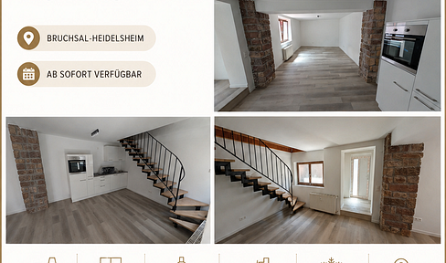 Completely renovated terraced house/apartment on two levels, with a brand new fitted kitchen, located in Heidelsheim, Bruchsal.