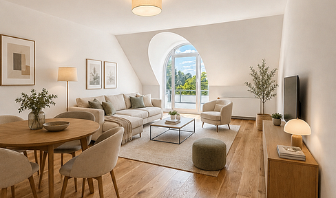 Stylish renovated attic apartment with arched dormer windows and a balcony in Kirchrode.