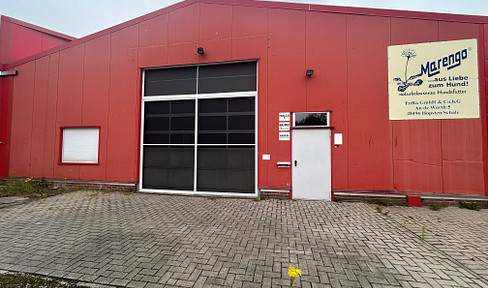Commercial building with office space, restrooms, and sectional door (available in Rheine, Lingen, and Ibbenbüren).