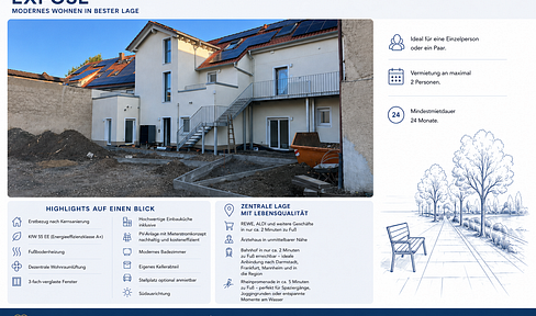 First occupancy after complete renovation | KfW55 energy efficiency standard | 62 m² | Upper floor/Attic | 2 minutes from the train station | Ready for occupancy in October 2026.