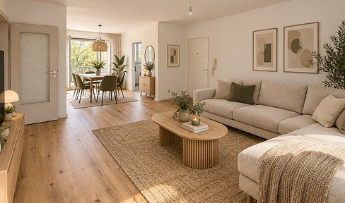 Modernized 3-room apartment with a large west-facing balcony overlooking greenery and an underground parking space – no commission fees.