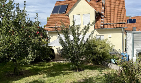 Energy-efficient house in a green setting.
