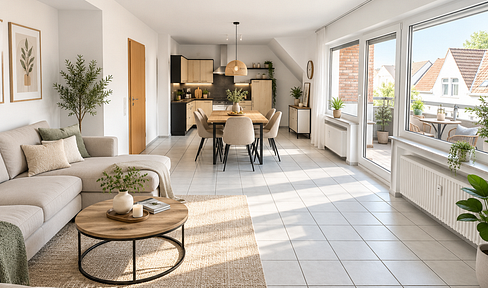 Overlooking the rooftops of Langenfeld – 3-room apartment with balcony and fitted kitchen.