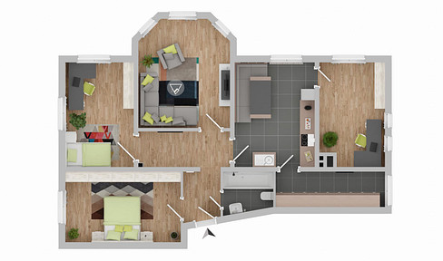 Newly renovated, four-room apartment in a historic building.