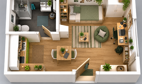 BN-Friesdorf, near HARIBO: Bright 1-bedroom apartment with a kitchenette, daylight bathroom, underfloor heating, etc.