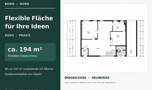 Flexible office or practice space available in the northern part of Bonn.