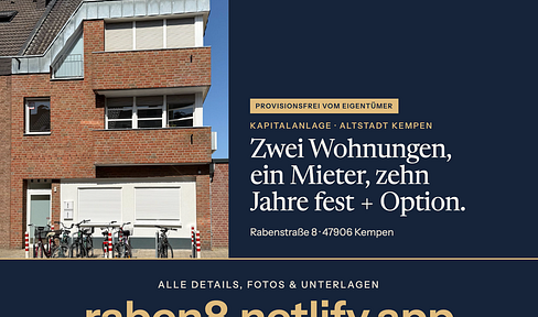 Kapitalanlage Altstadt Kempen: 2 Wohnungen, 10 Jahre fest vermietet, 6,09 % Rendite, provisionsfrei